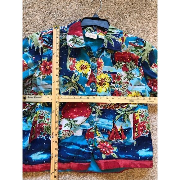 Studio Works Women’s Blue Floral Beach Graphic Beaded Design Button Up Blazer Ja - Picture 7 of 7